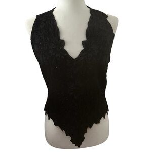 Tadashi vintage beaded black halter top women's size Large y2k sparkle edgy sexy